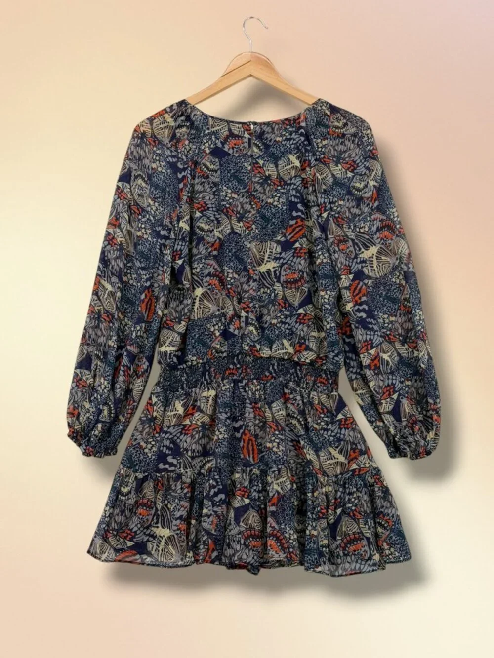Amanda Uprichard Navy Whimsical Mushroom Butterfly Ruffle Romper S